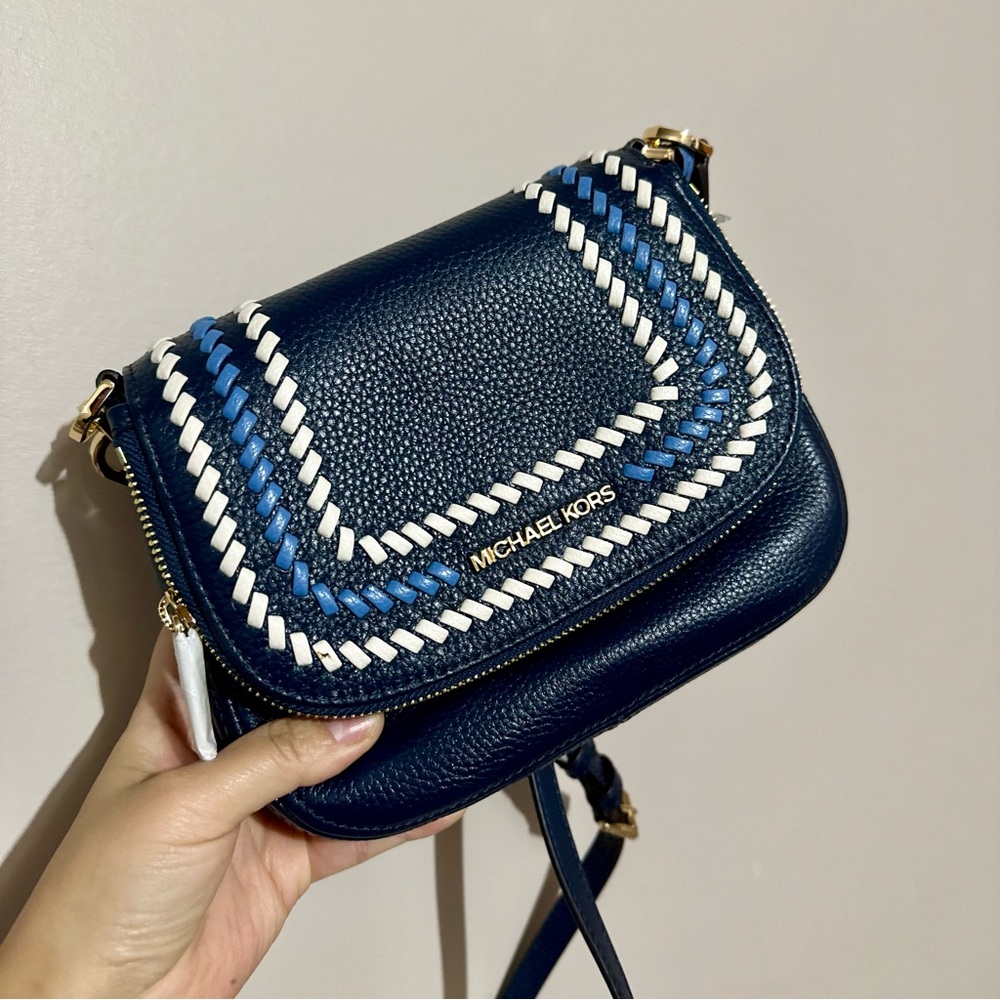 NWT MICHAEL KORS Women's BEDFORD Small Saddle Crossbody Navy Multi